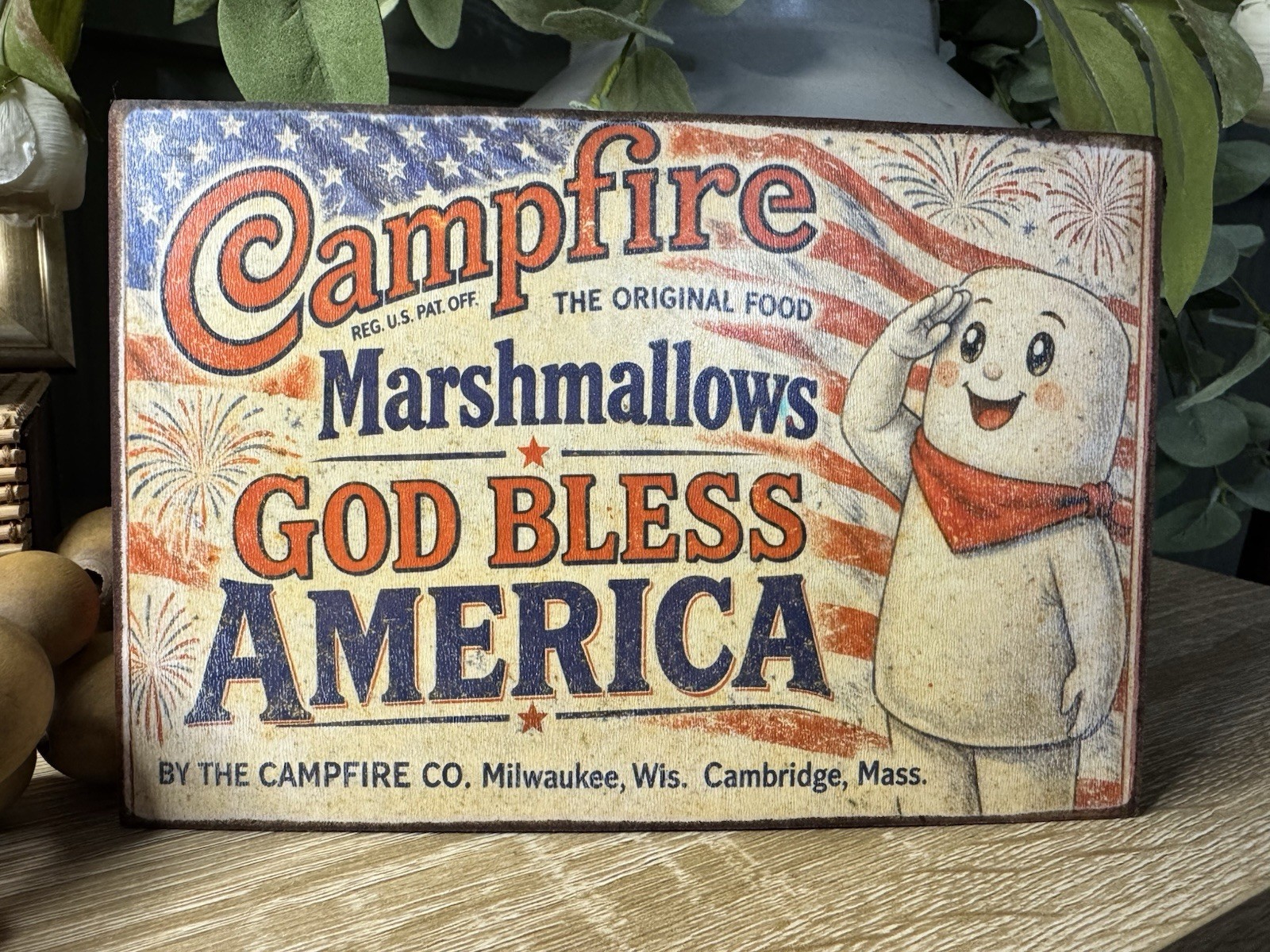 Vintage Inspired 4th Of July Campfire Marshmallows 4×6 Handmade Sign