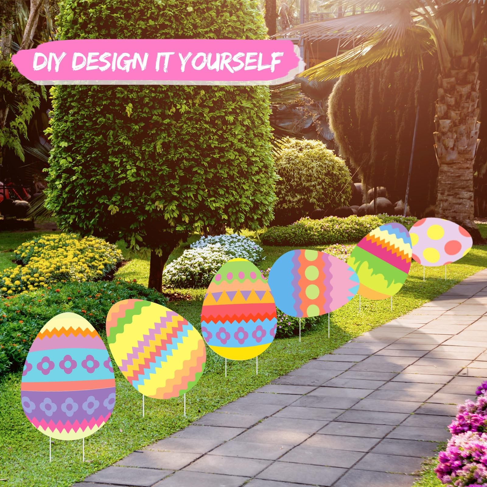 6 Pack Large DIY Easter Eggs Blank Yard Signs with Stakes for Egg Hunt, Outdo…