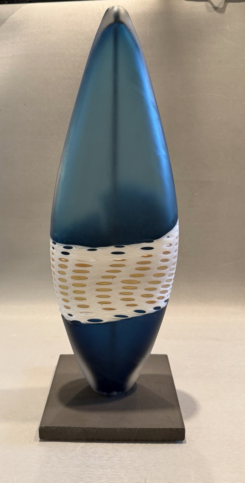 Vintage 1990s Blue and White Decorative Art Glass on Stand