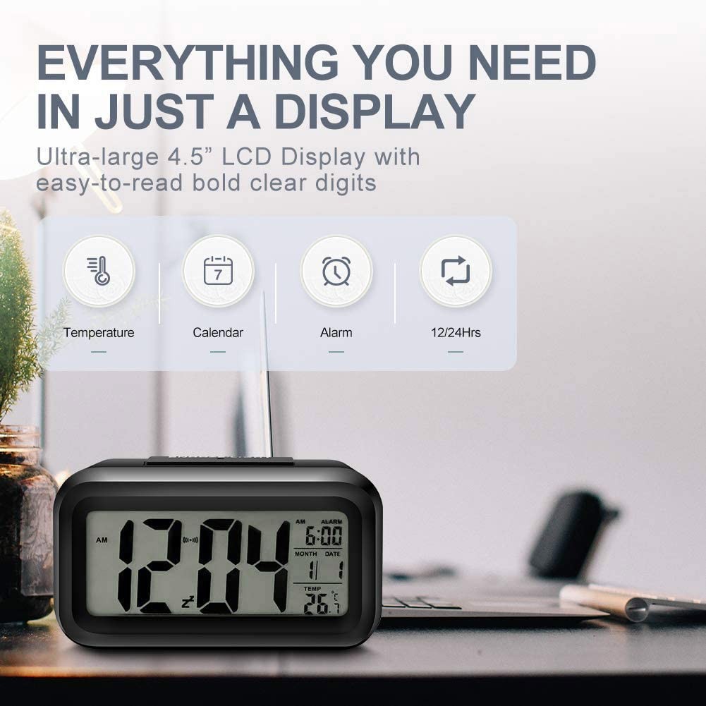 Digital Alarm Clock, Alarm Clock for Bedroom with Night Light, Indoor Tempera…