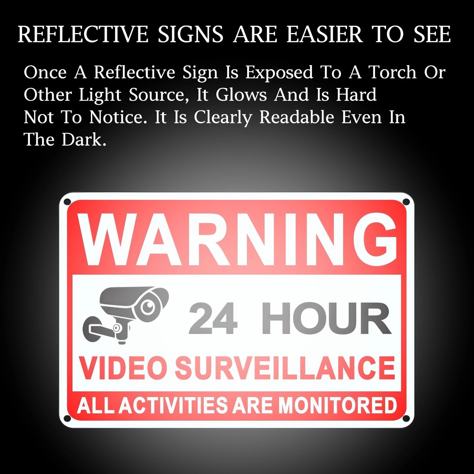 4 Pack Video Surveillance Signs, 8 x 12 Inch Aluminum 12×8 Inches, Red, White