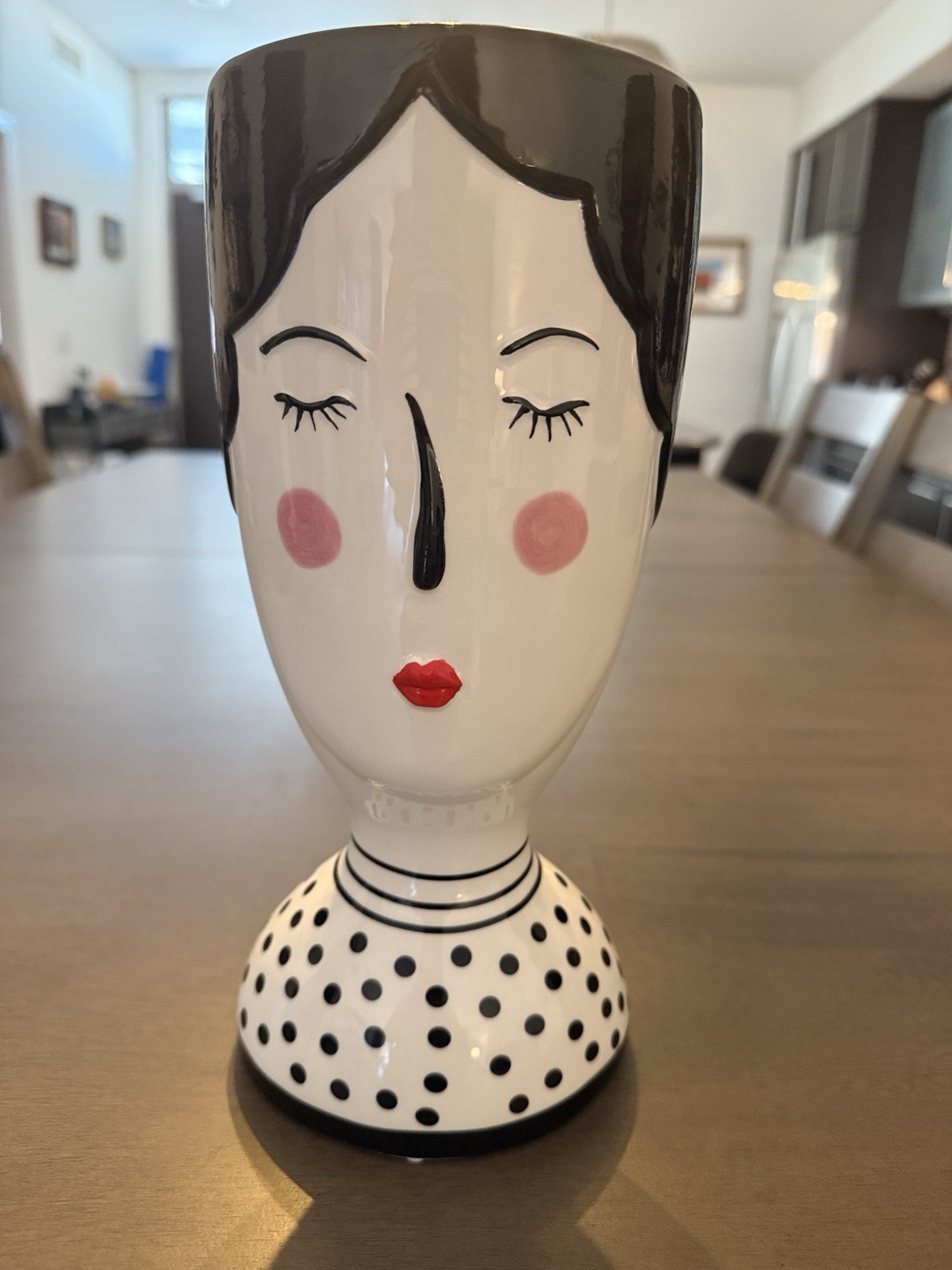 Anthropologie Blushing Face Pot Planter Tall Girl Vase Polka Dots 11 Inches Tall