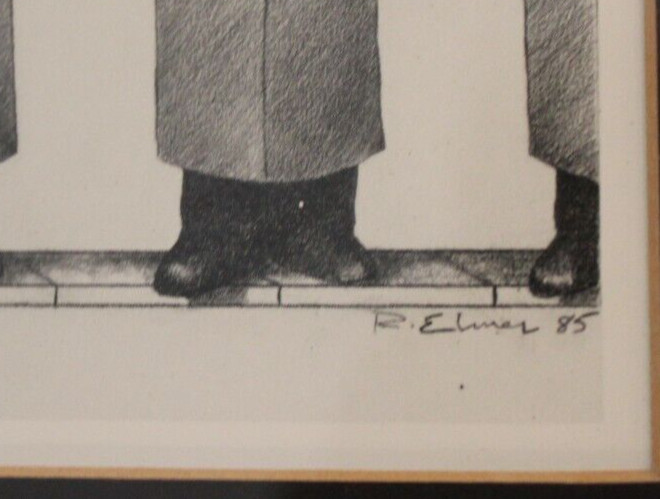 Vintage Albert Einstein Machine Copier Maker. Art Print Framed Matted B & W.