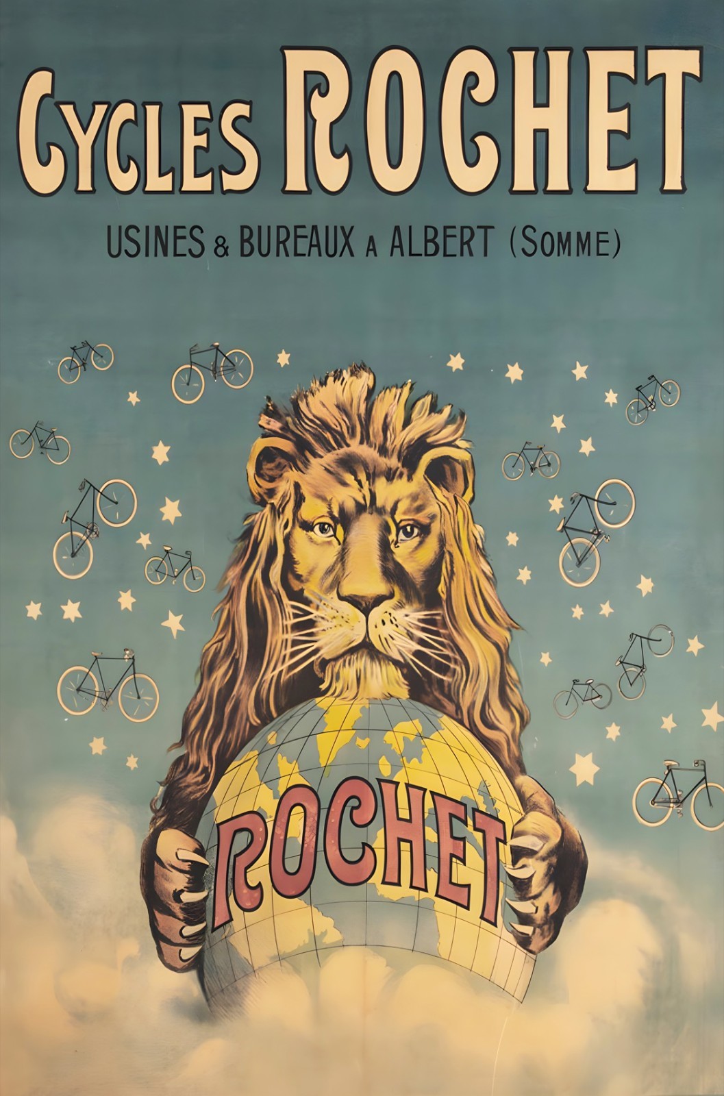 16342.Wall Decor Poster.Interior Art.Cycles Rochet French Bicycle Ad Lion Globe