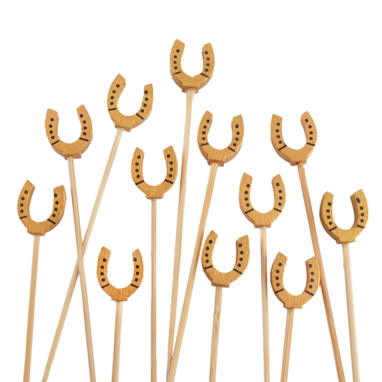 Decorative Bamboo Golden Lucky Horseshoe Stick Picks, Varies Sizes
