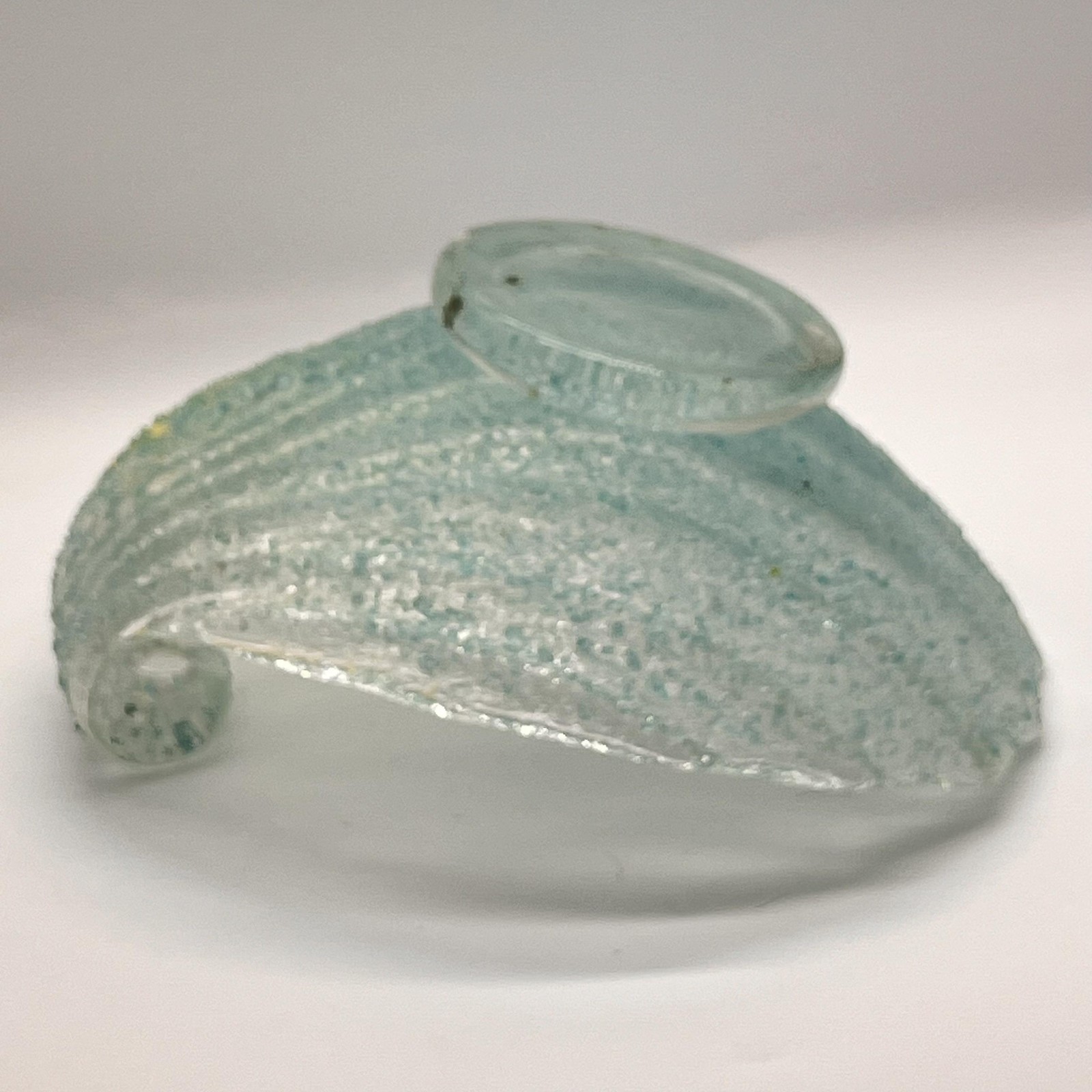 Vintage Studio Art Overshot Glass Shell Bowl Aqua Seafoam Blue Yellow Accent