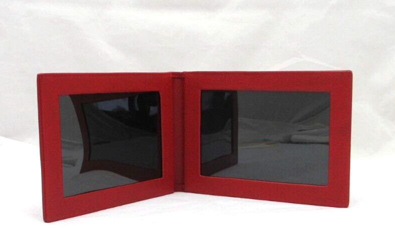 Photo Frame Leather Bifold holds TWO 4×6″ Photos Horizontal Graphic Image RED