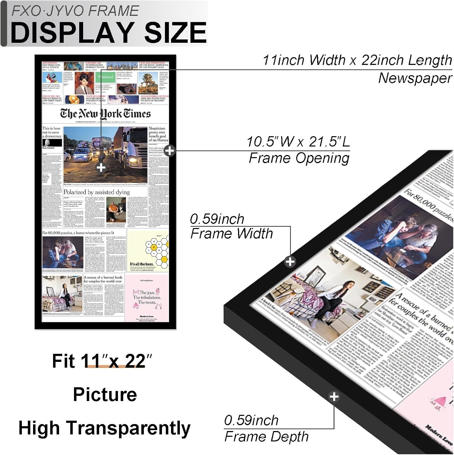 Fxojyvo 11×22 Newspaper Frame Set of 2, Display 11 x 22 Inch Newspaper Front Pag