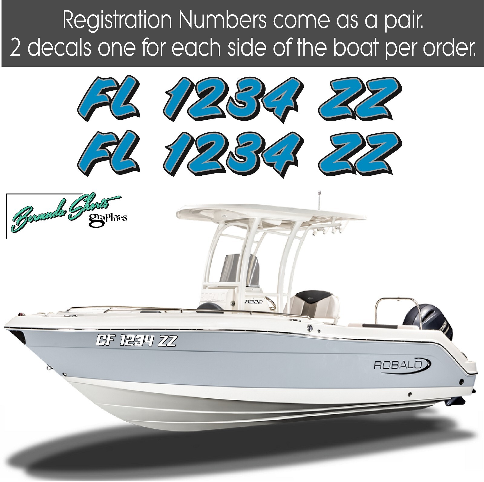 Boat Registration Numbers & Letters 2 Pack Custom 3″ Boat & Jetski PWC Stickers