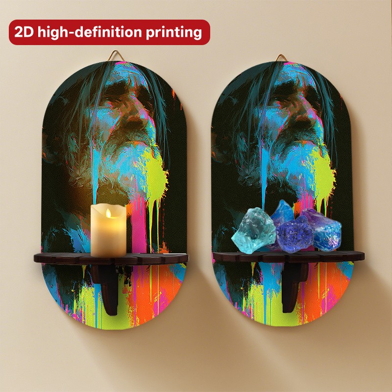 2D Bohemian Floating Shelves Wall-Mounted with Colorful Splatter Drip Art Decor
