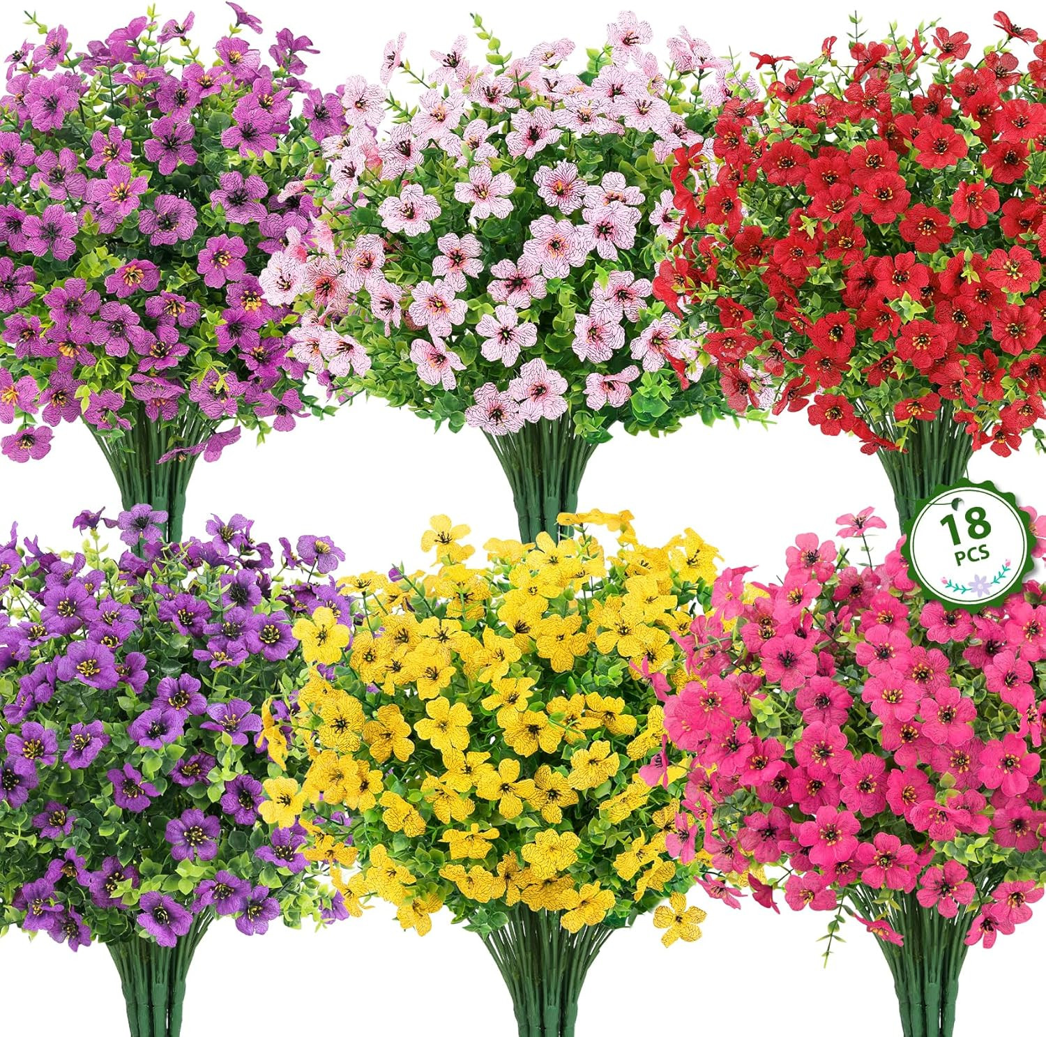 Artificial Flowers for Outdoors, UV Resistant Silk Fake Daisy Flowers with Eucal