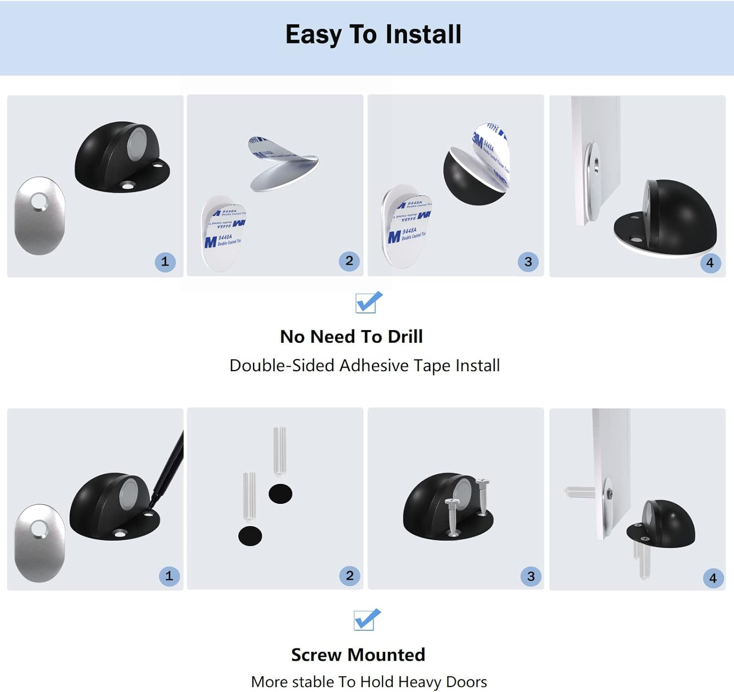, Adhesive Door Stops Floor Mounted, No Drill Magnet Door Stop Wall Protector Do