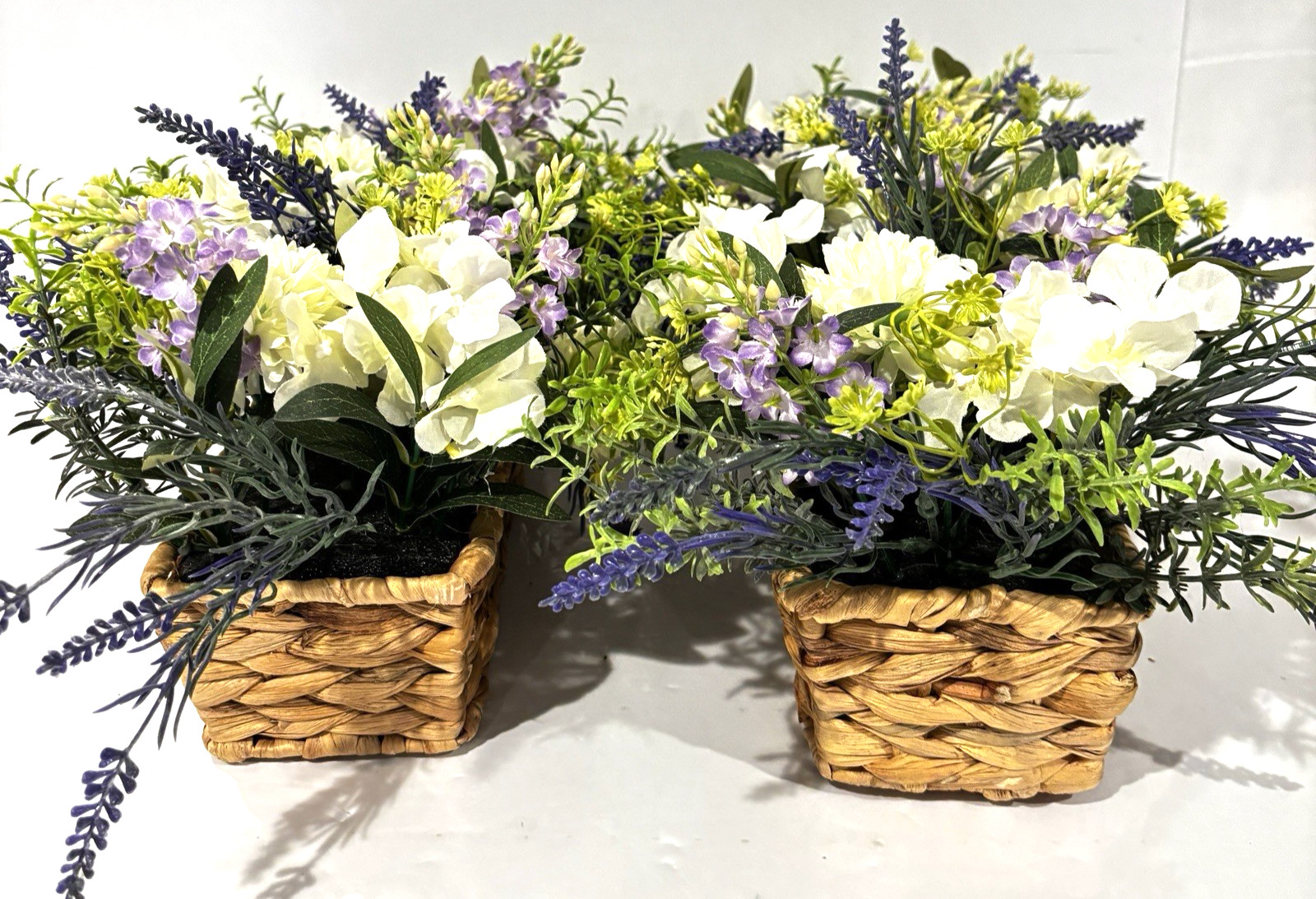 Everyday Decor Artificial Lavender Dahlia Woven Planter Set of 2 Floral Decor