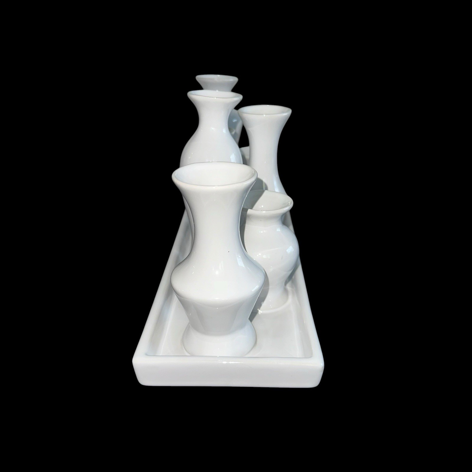 7 Bud Vases Attached Together On The Base, Ceramic Unique Art Deco White