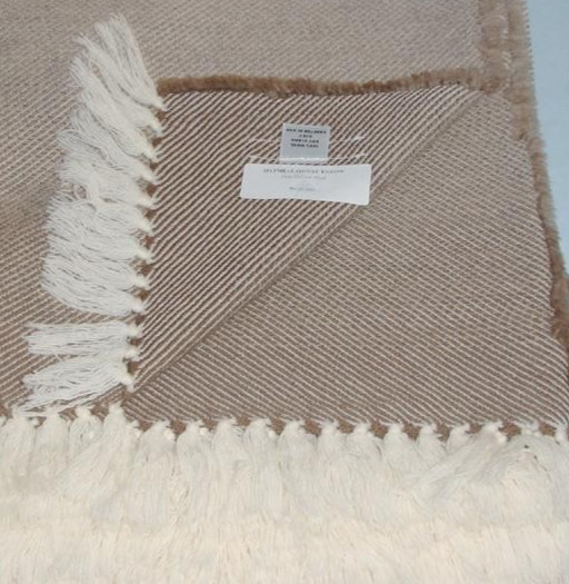 Brahms Mount Ombre Wool Throw Oatmeal Gradient Blend Fringed 50×75″ USA New