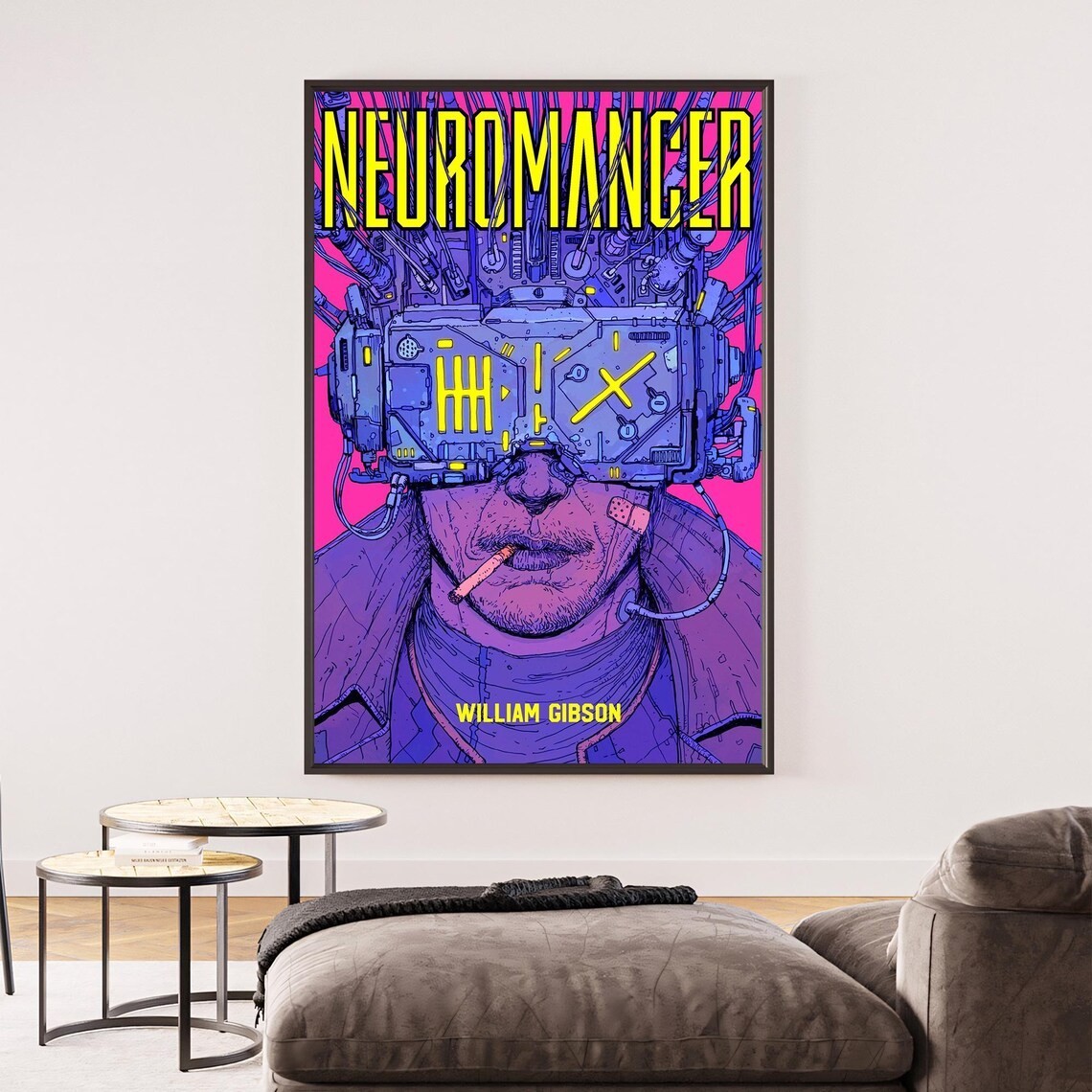 Neuromancer William Gibson Cyberpunk Poster Cyber Goggles Pink Wall Decor Print