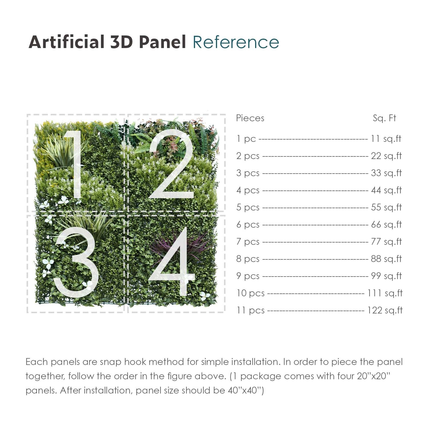 40×40 in Artificial 3D Mix Leaves #4 Mat Faux Fence Panel Wall Decor Grass Hedge