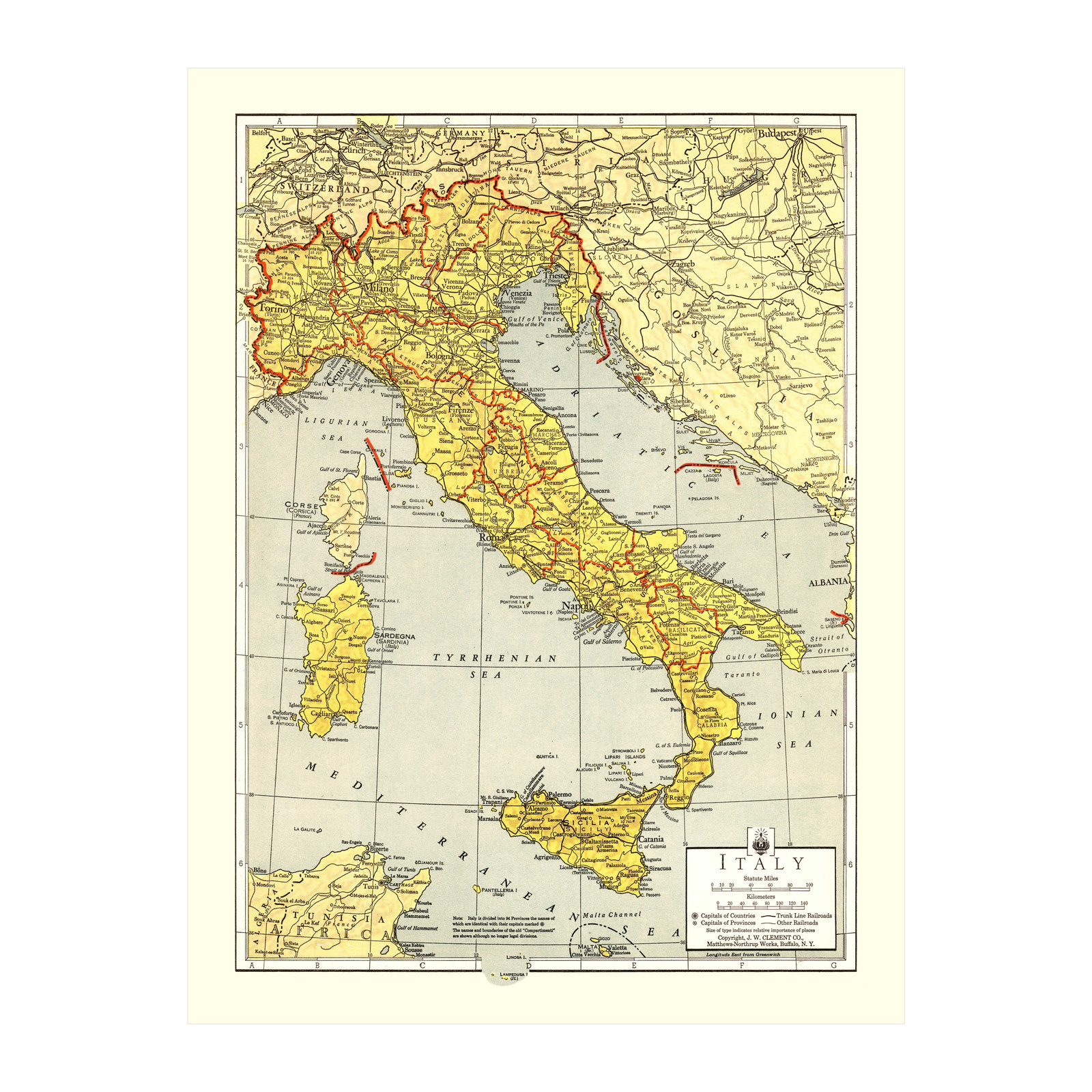 Old Map of Italy 1943 – Vintage Italy Art Wall Decor