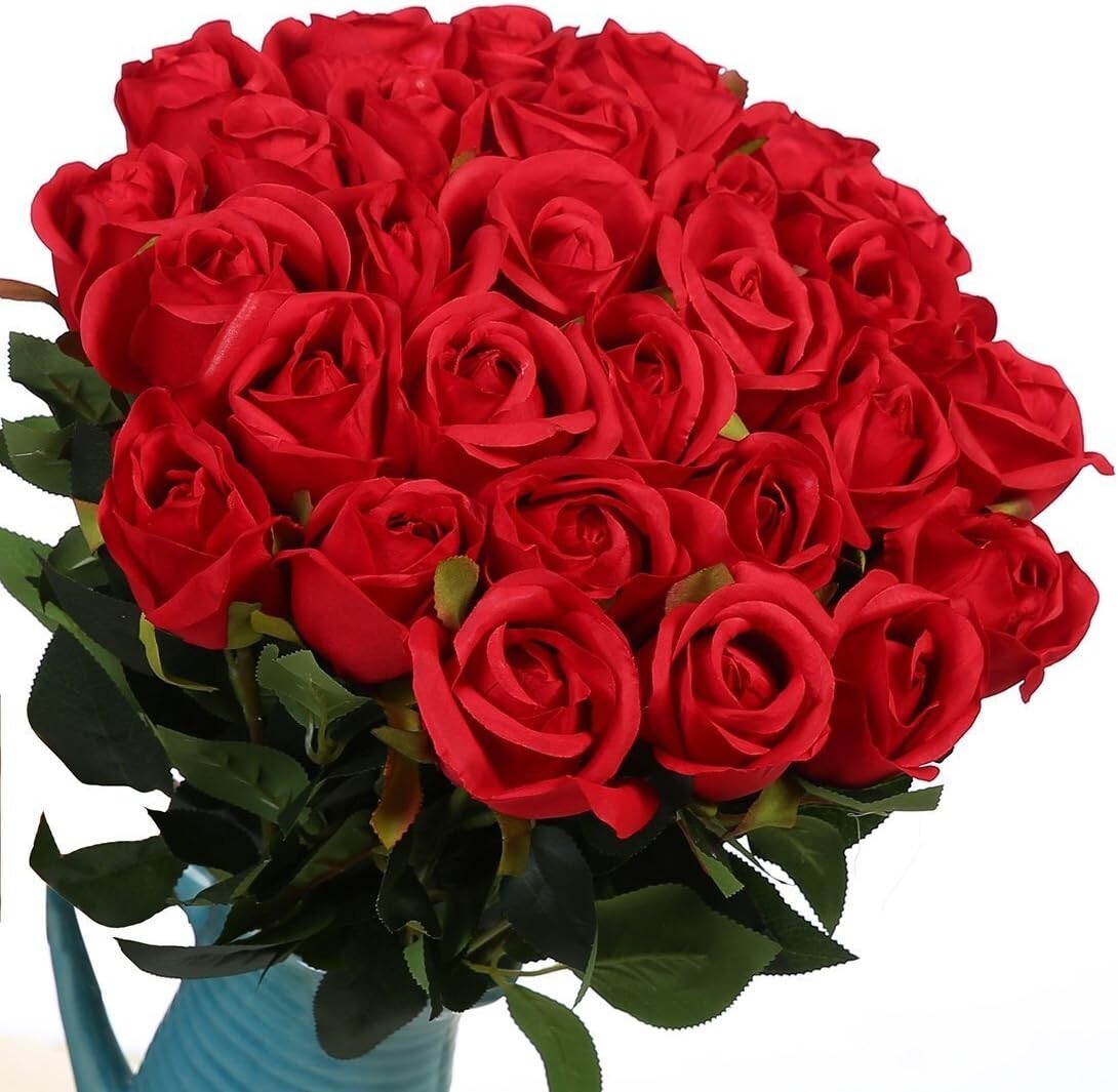10 Pcs Flores Artificiales Rosas De Seda Ramo De Nupcial Falso Tallo Recto Rojo