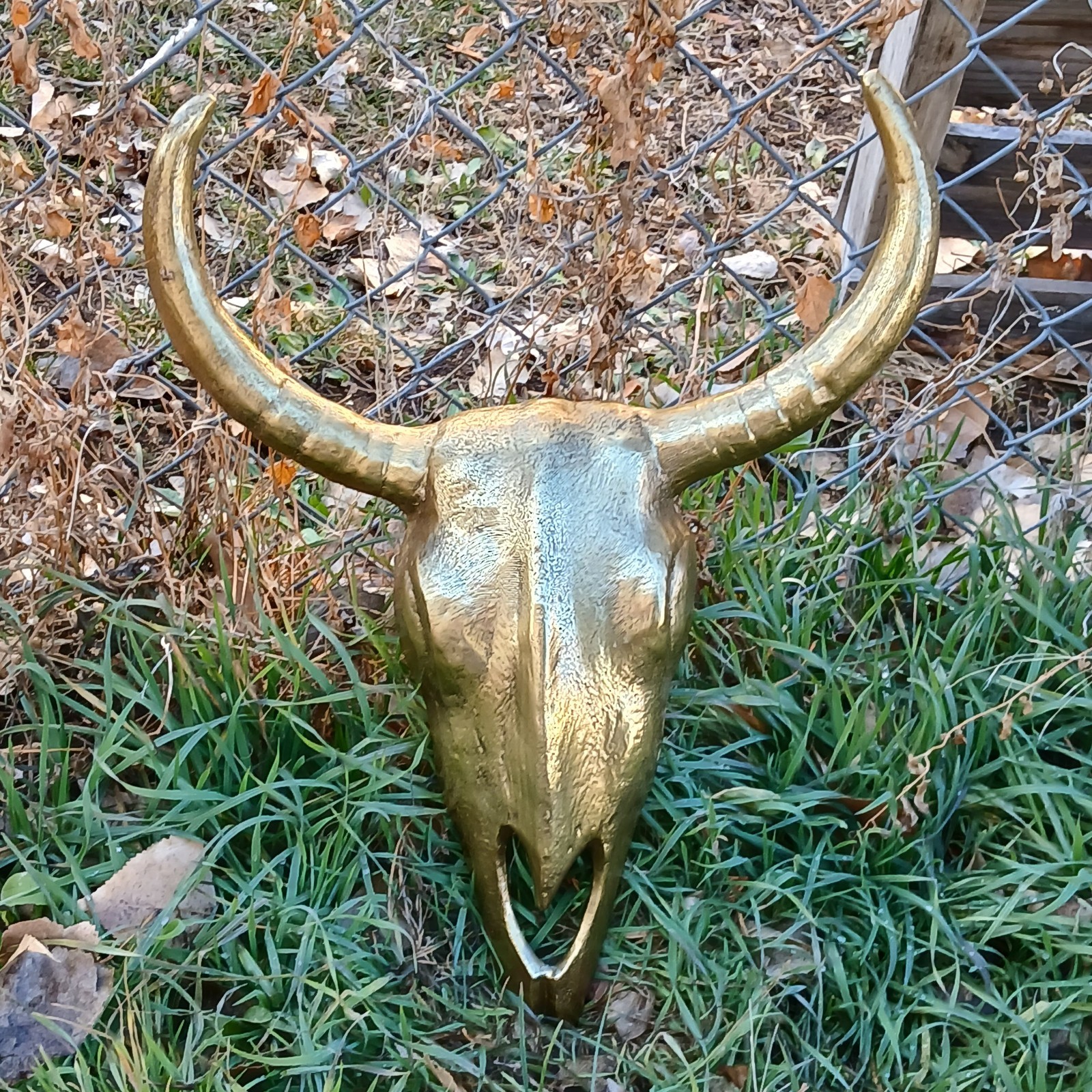 Western Americana Longhorn Skull Wall Decor Gold Tone 20” Steer Head Sculpture