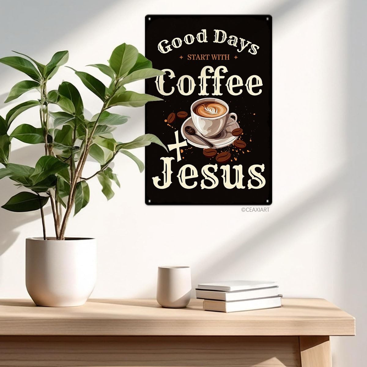 CEAXIART Vintage 12×8 Inches, Good Days Start With Coffee And Jesus Sign