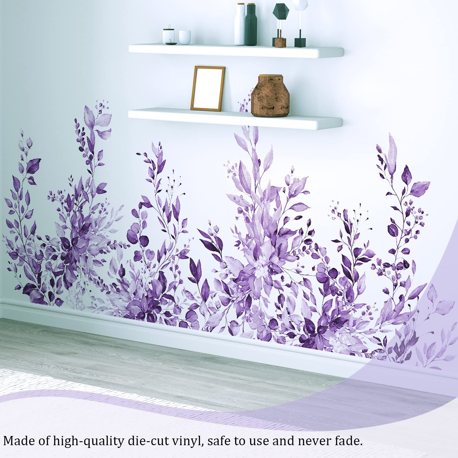 Purple Plants Leaves Wall Decals Peel and Stick, Large Floral Flowers Wall St…