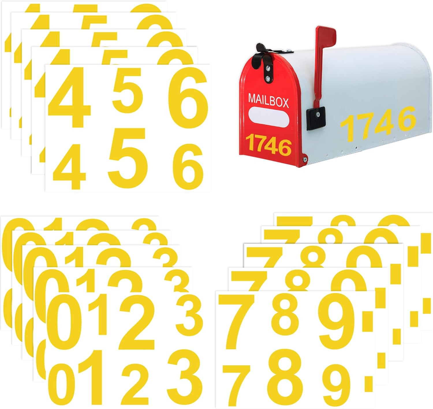100 PCS Gold Water Resistant Vinyl Number Stickers, 3” & 4” Vinyl Self-Adhesive