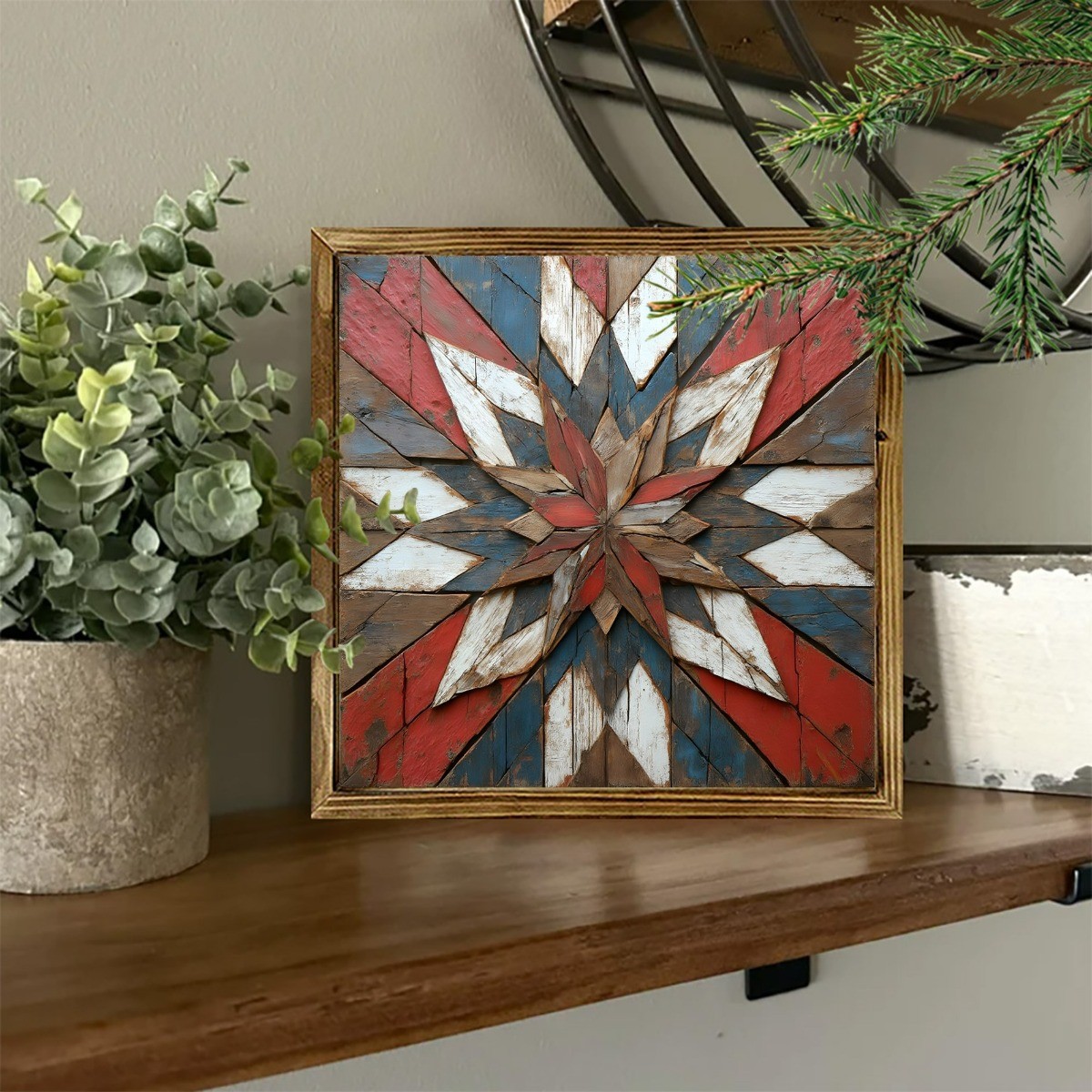 Rustic Patriotic Barn Star Wooden Plaque 4th of July Independence Day Decoration