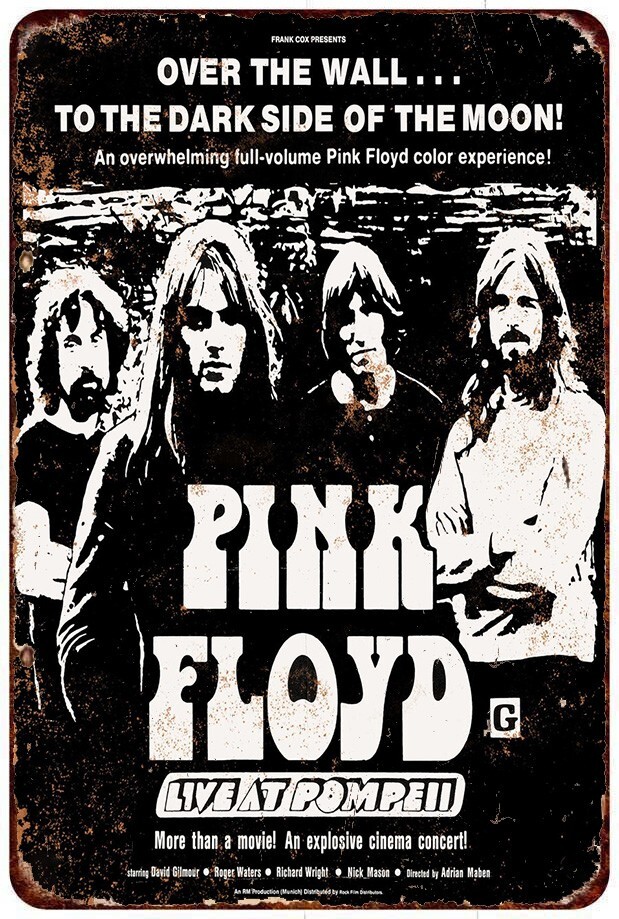 1972 Pink Floyd Live at Pompeii Movie Vintage Reproduction Metal Sign 8 x 12