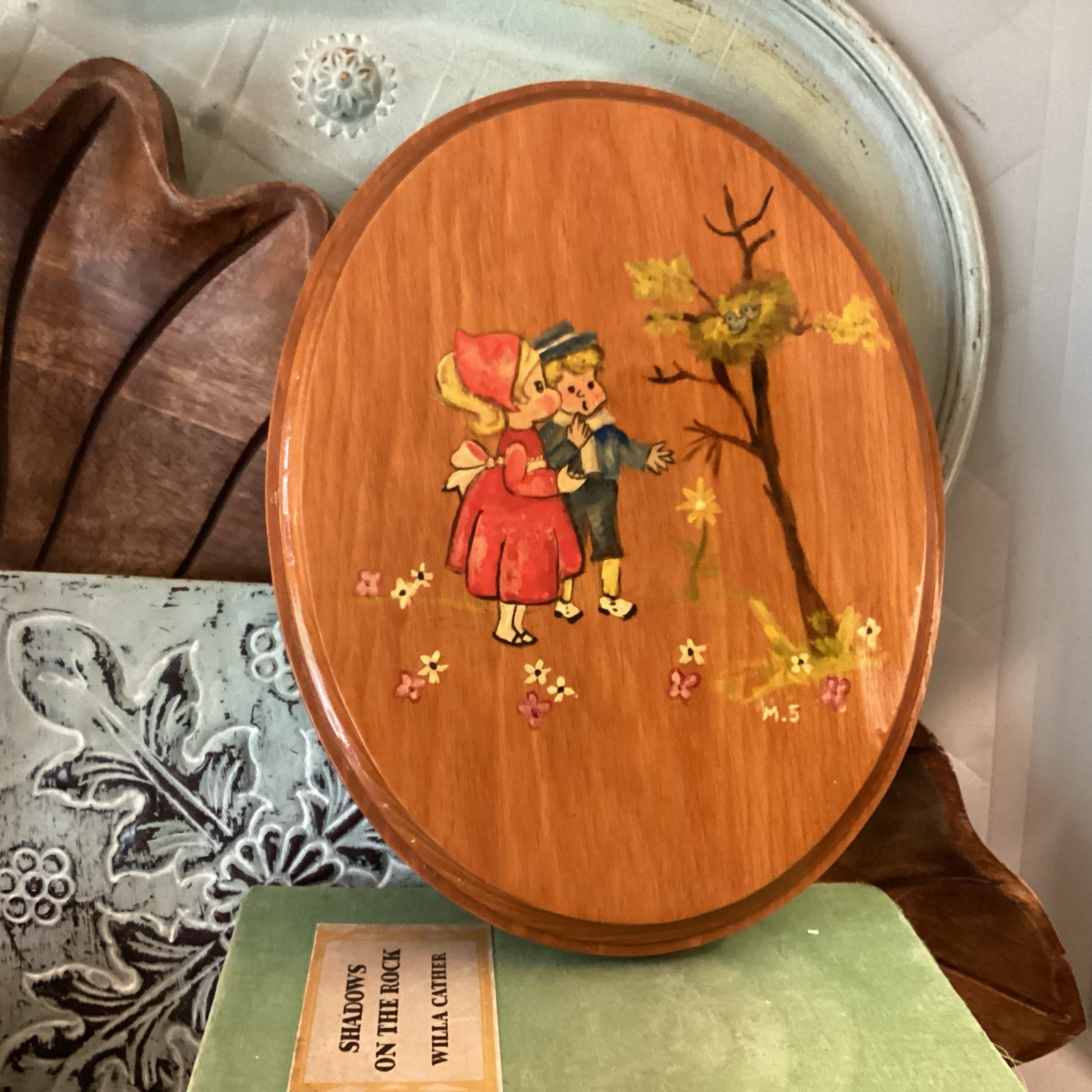 Hand painted plaque childern birds nest signed wall art Children Dutch Gallery