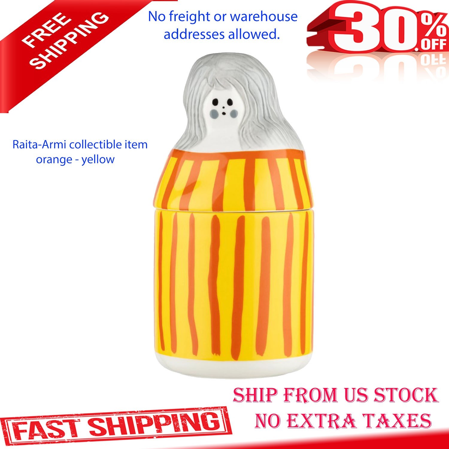 Raita-Armi Collectible Item, Orange – Yellow, White Stoneware, Hand Wash Only