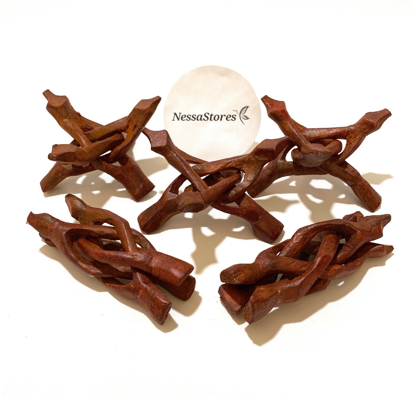 NessaStores Carved Tripod Wood Stand Holder 4″ ( 100 pcs ) #JC-45