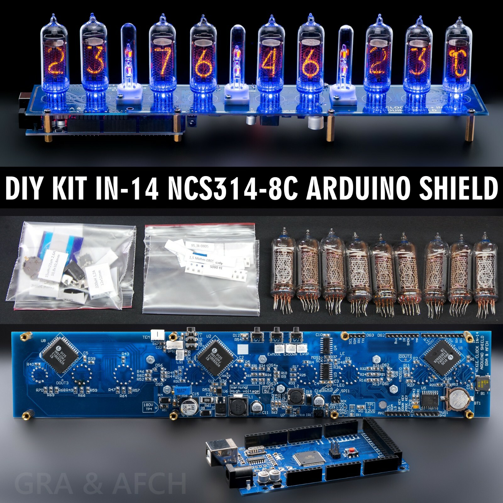 DIY KIT IN-14 Arduino Shield NCS314-8C Nixie Clock [TUBES COLUMNS ARDUINO …]