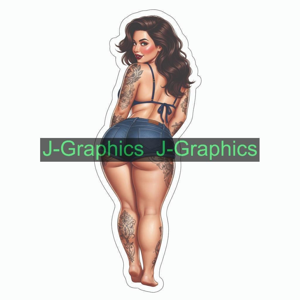 Pinup girl push sticker vinyl decal corset busty cheeky sexy seductive VVV