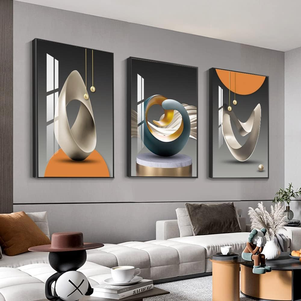 Large Framed Abstract Wall Art – Modern 3 Panel Decor for Living Room & Office