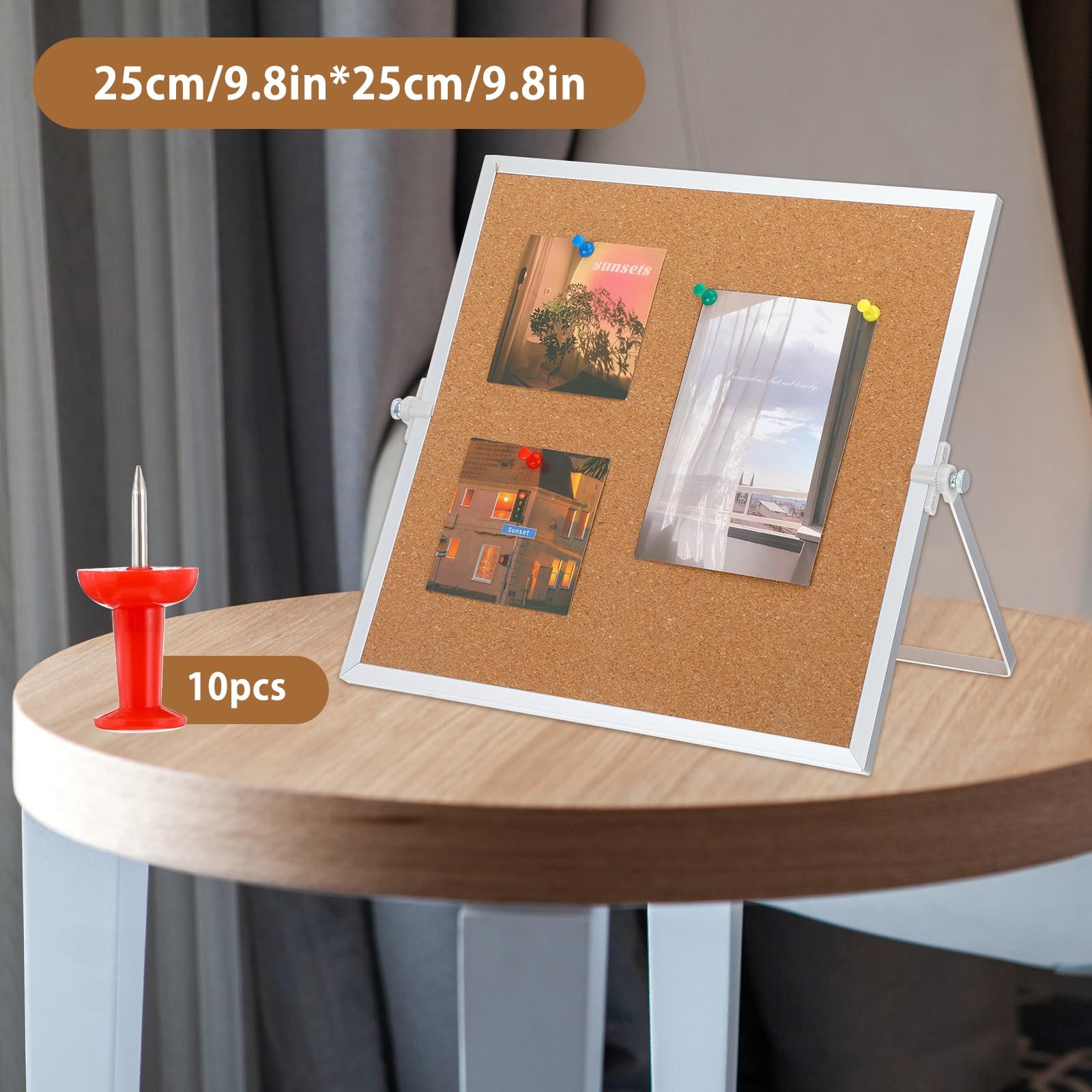 2 PCS 9.8×9.8 In Cork Bulletin Board Stand Double Sided Aluminum Pin Board