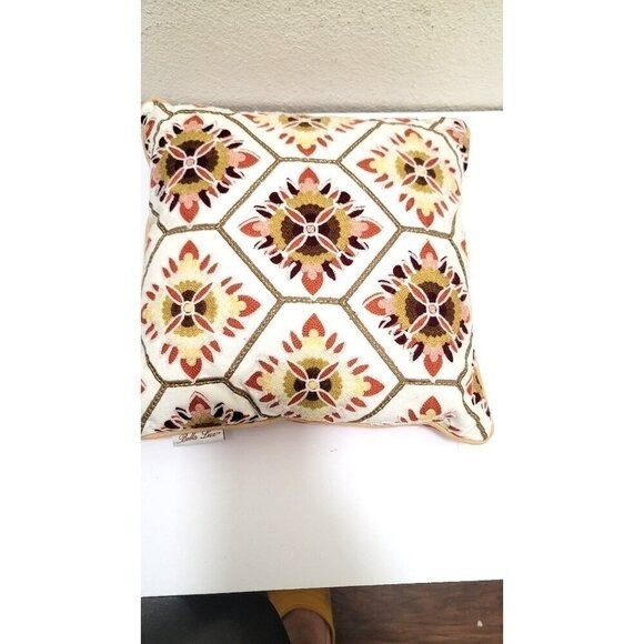 Decorative Bella Lux Geometric Throw Pillow 12″x12″ Embroidered Design Cotton &