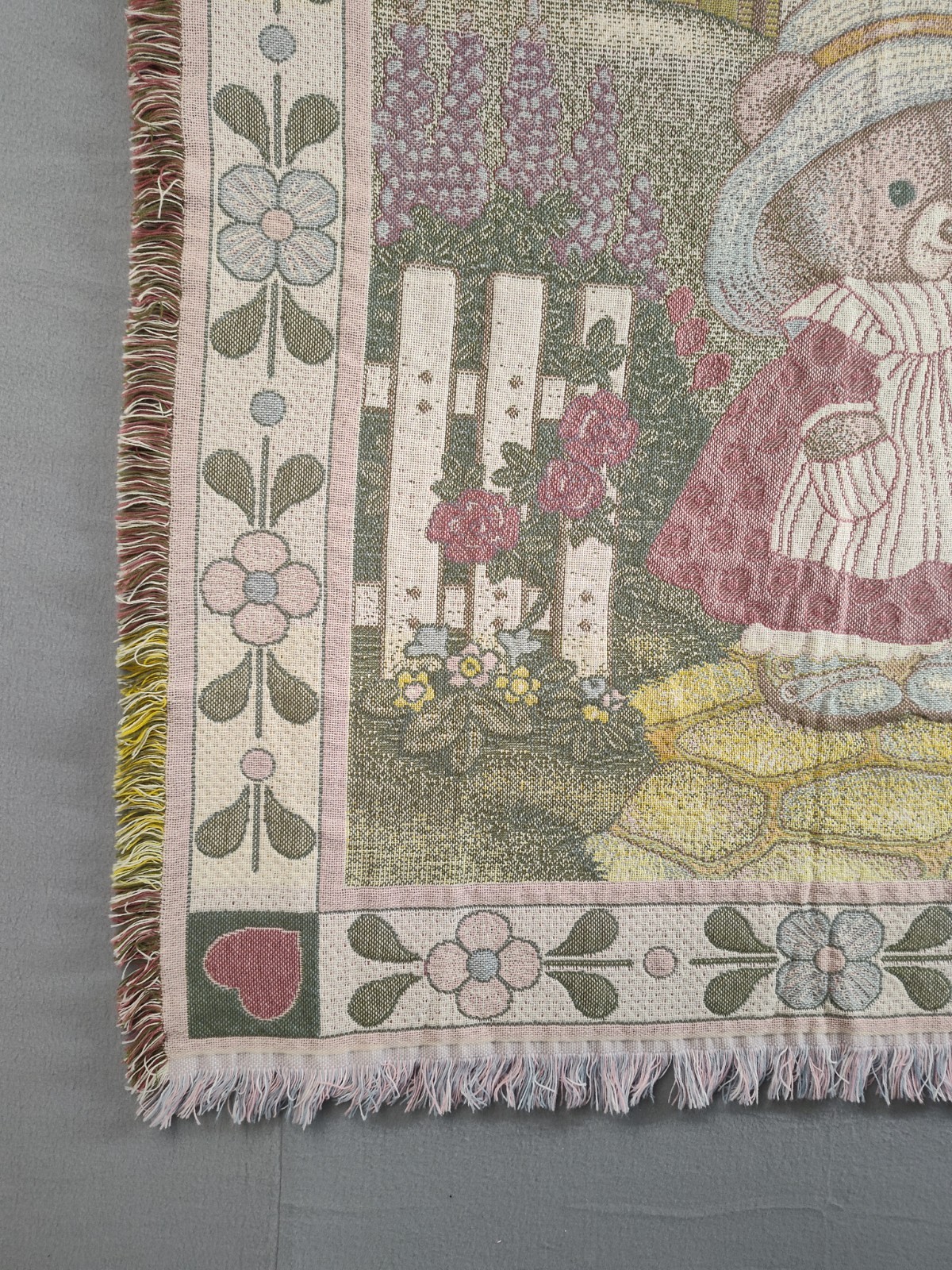 Teddy Bear Tapestry Blanket Woven Sofa Throw Garden Cottagecore Fringed Art