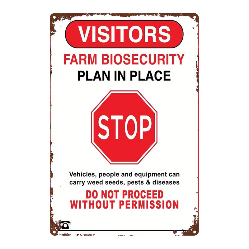 Metal Farm Biosecurity Warning Sign 8X12 Inches