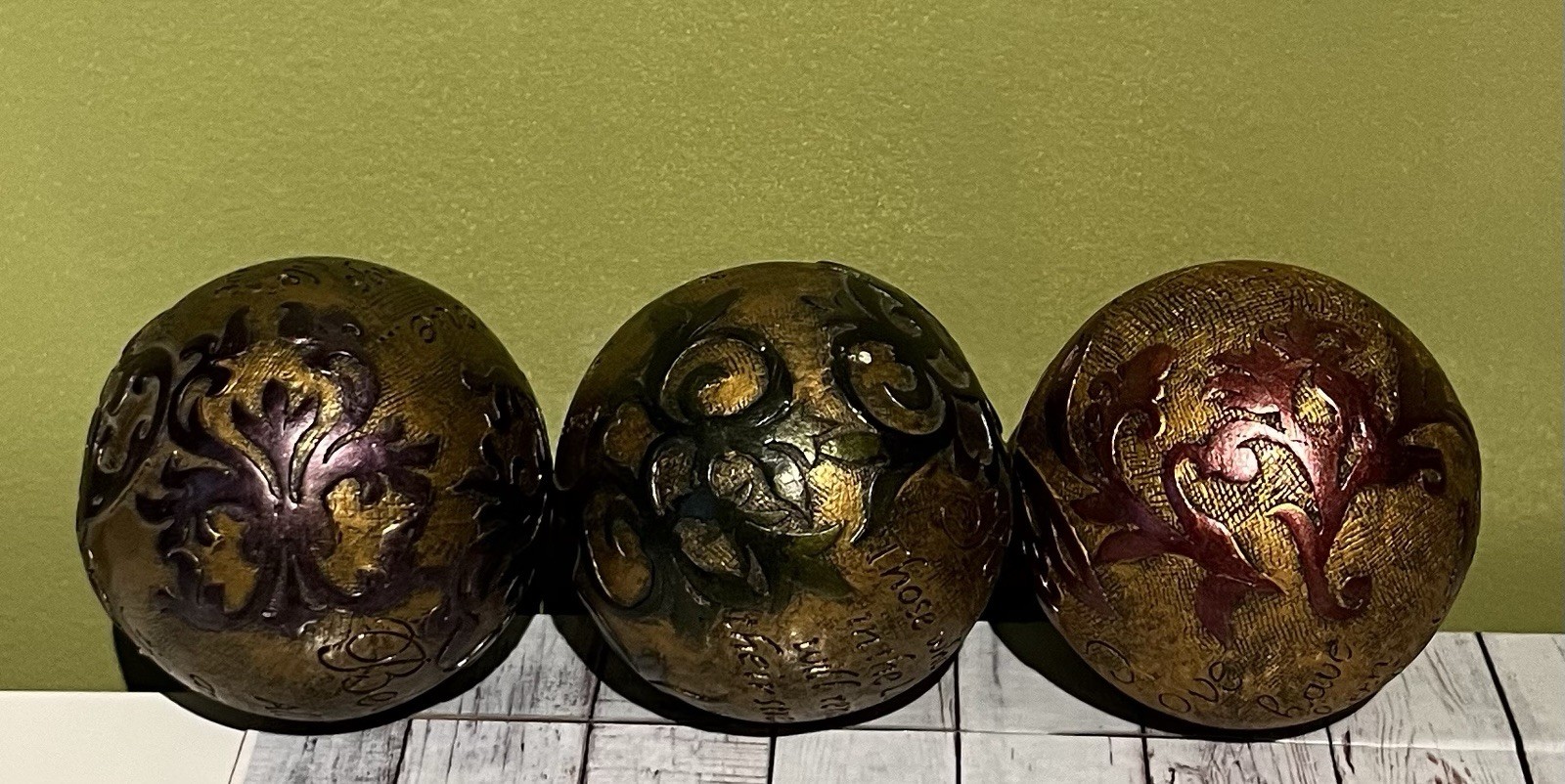 Believe Hope Love Decorative Ball Spheres Decor Gold Ornate Small Set Of 3