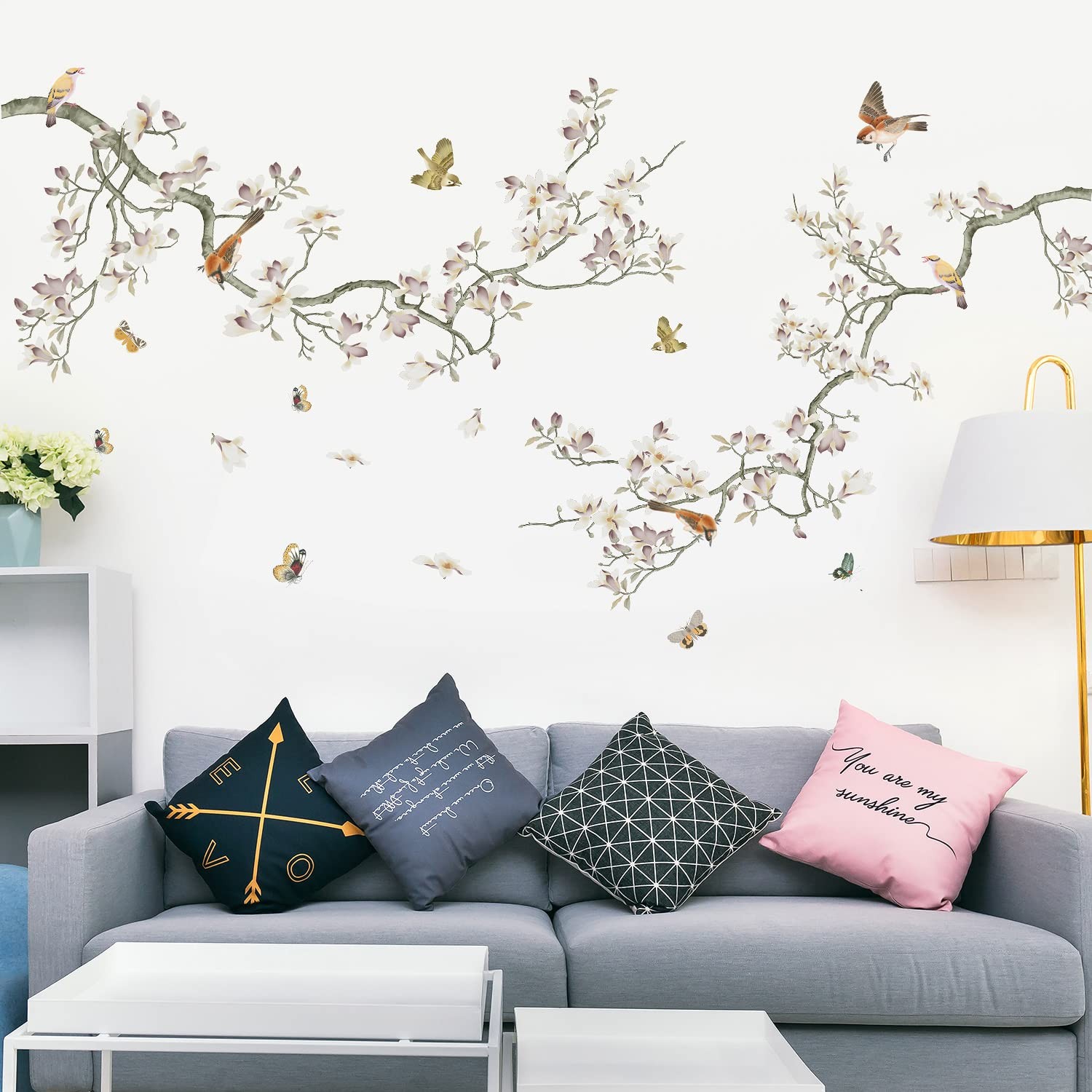 Removable 3D Two Curved Tree Branches Leaves With Colorful Flying Birds Wall …