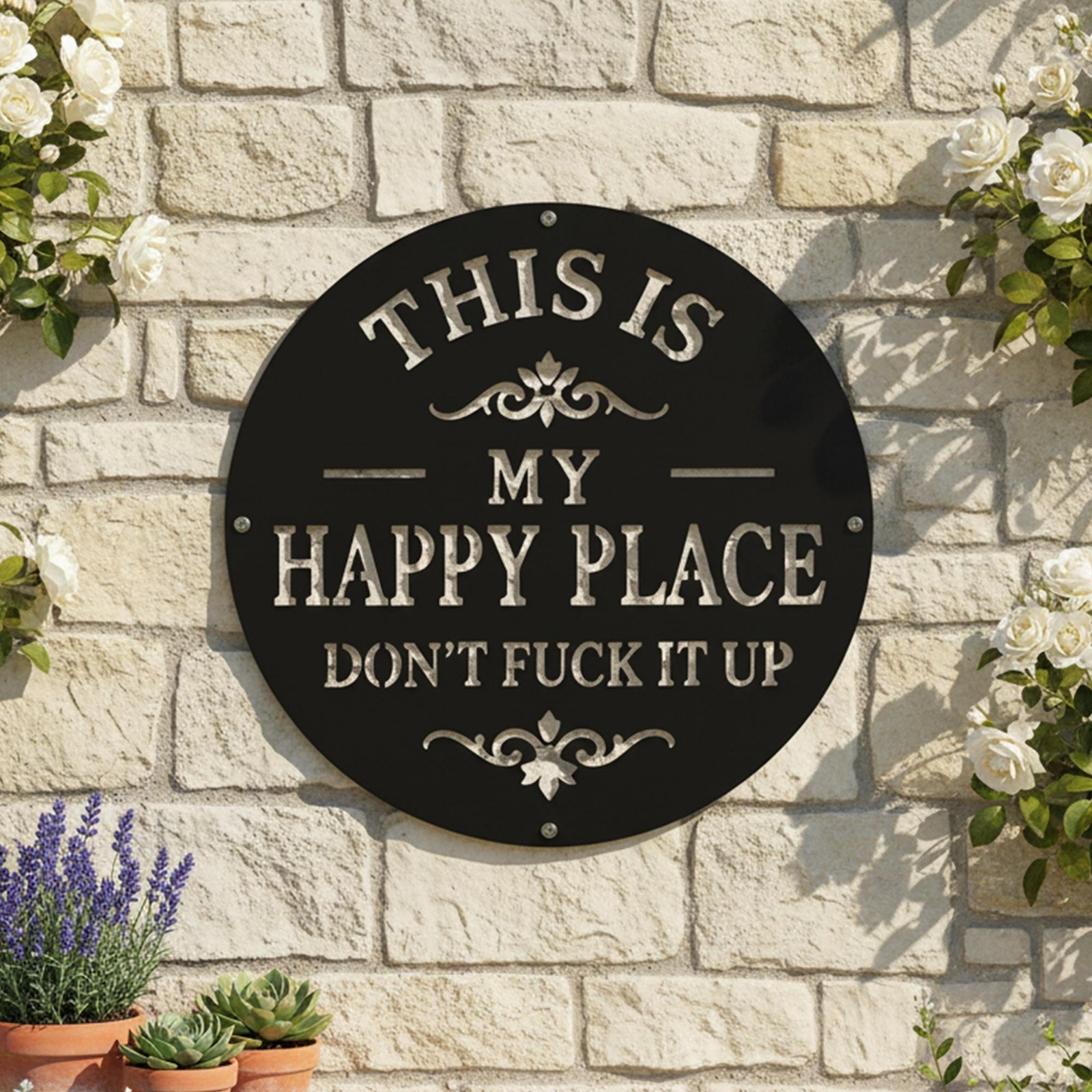 This Is My Happy Place Funny Metal Garden Sign, Outdoor Wall Decor