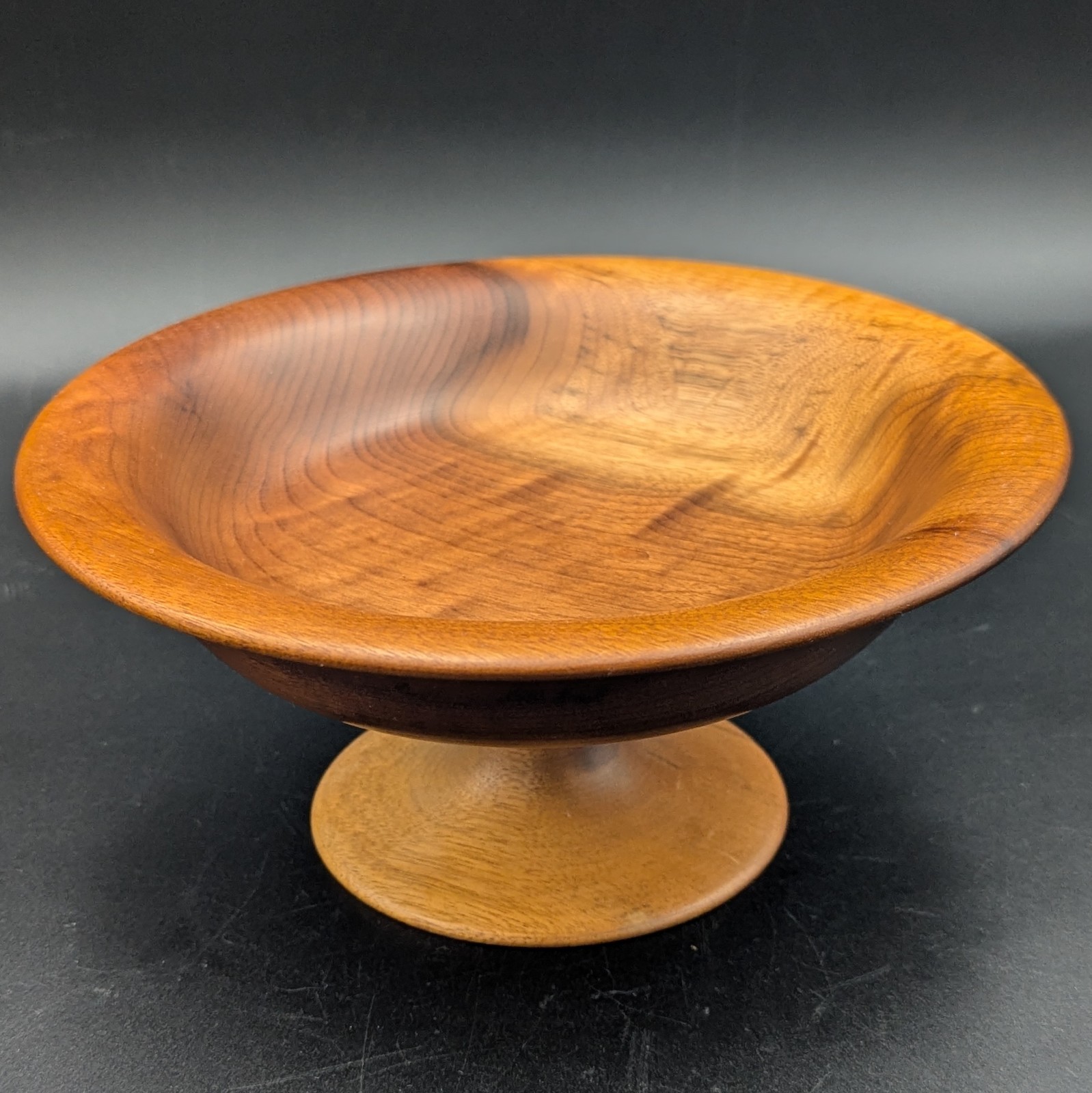 Vintage MCM Myrtlewood Pedestal Bowl / Tray 8″ Diameter Hand Crafted Oregon USA