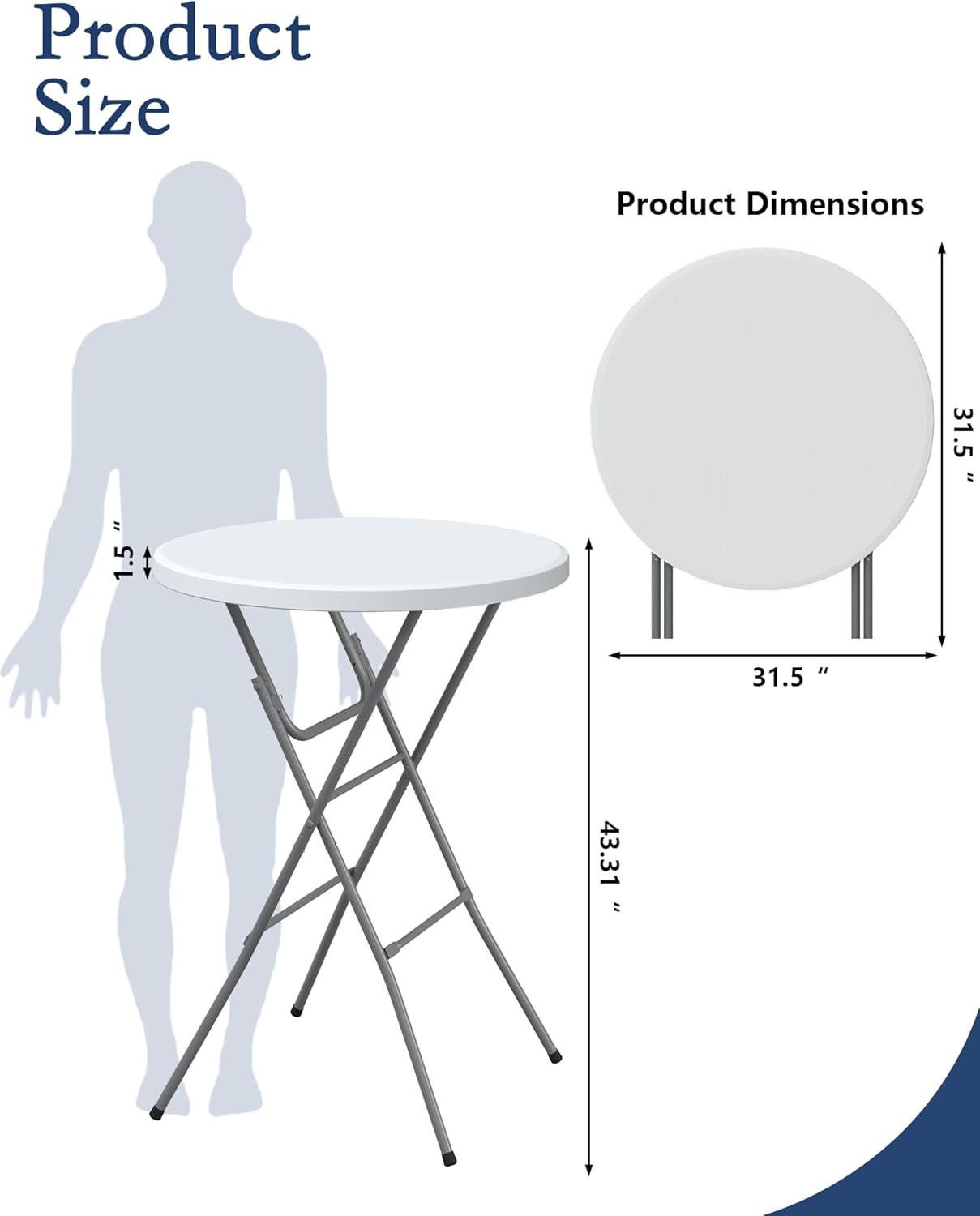 Round Folding Table, 32″ Bar Height Tables for Parties and Commercial Events,