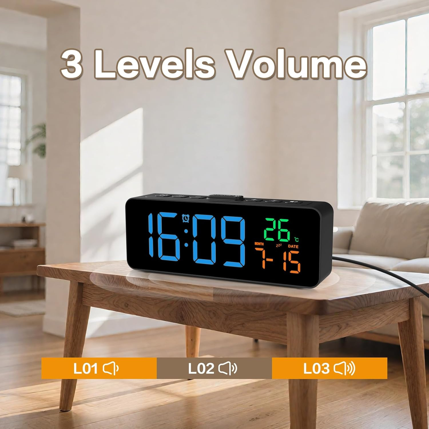 Netzu 3-in-1 Digital Clocks for Living Room with Temperature, Date & Time Displa