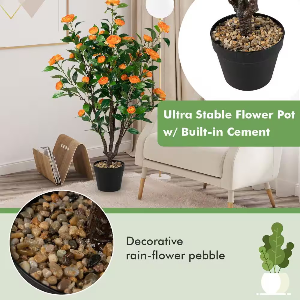 40 In. Green and Yellow Indoor Outdoor Decorative Artificial Camellia Tree in Po