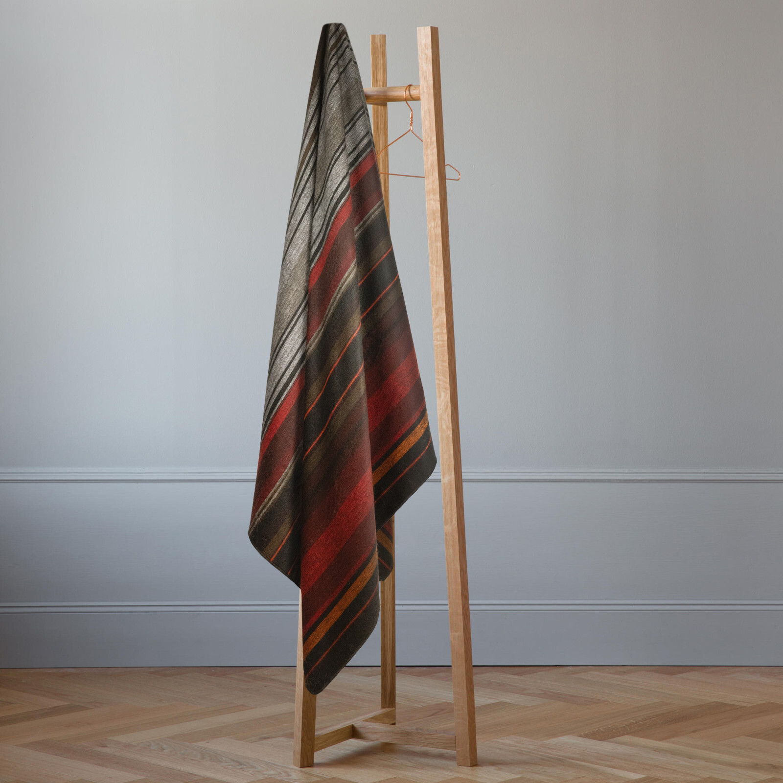 HIGHLAND STRIPED ALPACA WOOL BLANKET – 95×69 in | RED BROWN ORANGE GREY | QUEEN