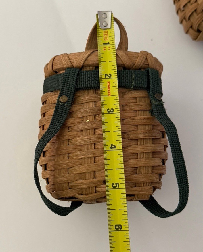 Two Mini Adirondack Backpack Baskets Wall-Mounted Wicker Organizer Home Decor