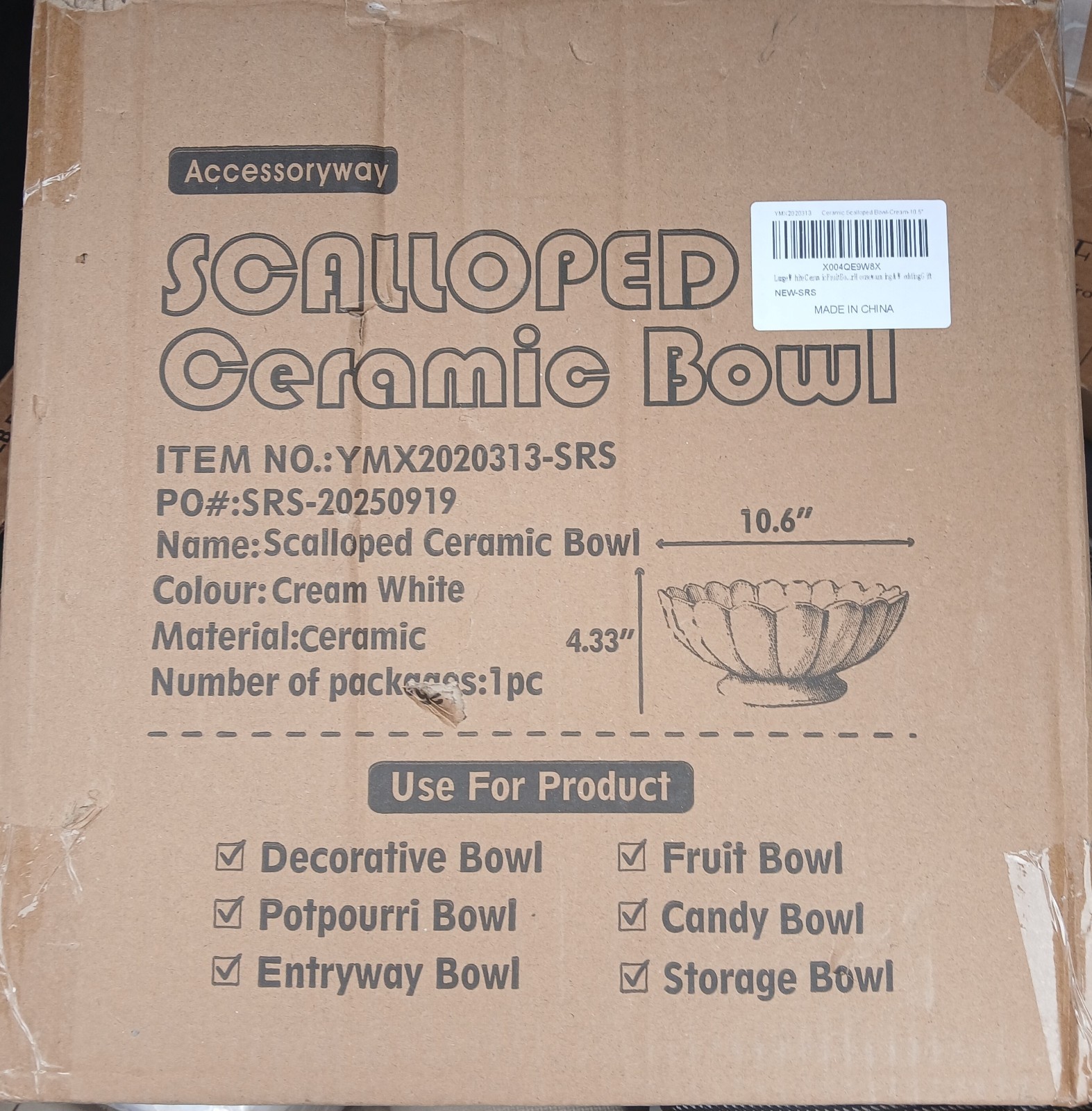 Accessoryway Large White Ceramic Footed Bowl-10.6″ Wide-NEW IN ORIG BOX