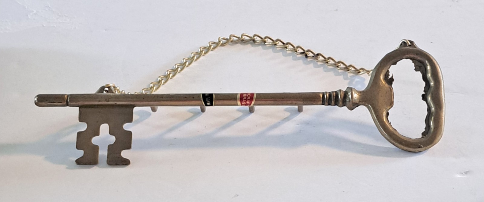 Vintage Solid Brass Skeleton Key Wall Hanging 5 Key Holder Hook Rack